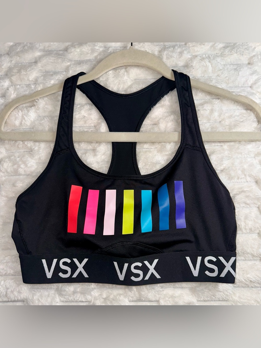 Lot of 2 Size Large VSX Rainbow Sports Bra & Nike Neon Racerback Swim Top L EUC!